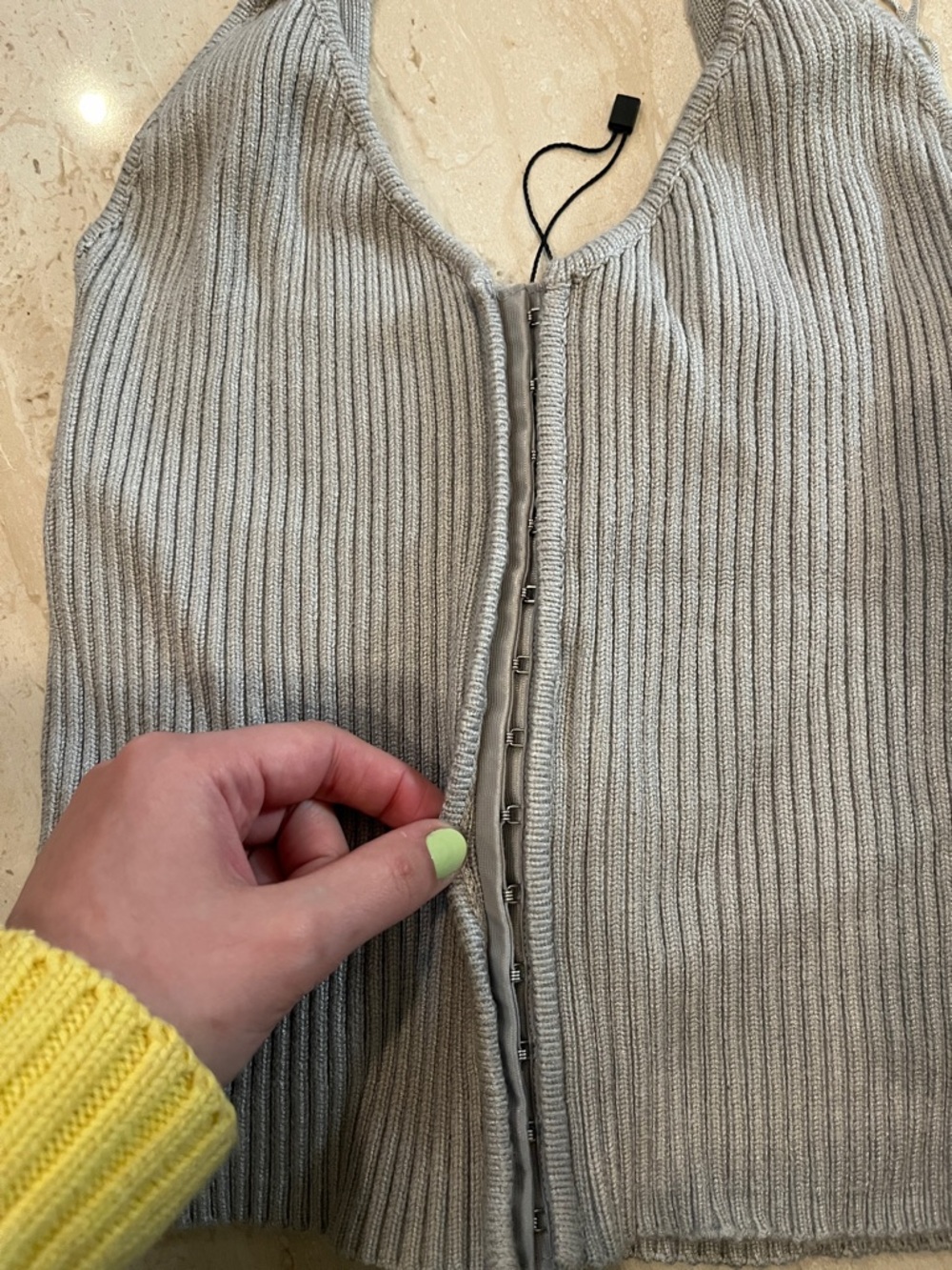 Zara Light Grey Ribbed Button-Front Camisole - Picture 2 of 6